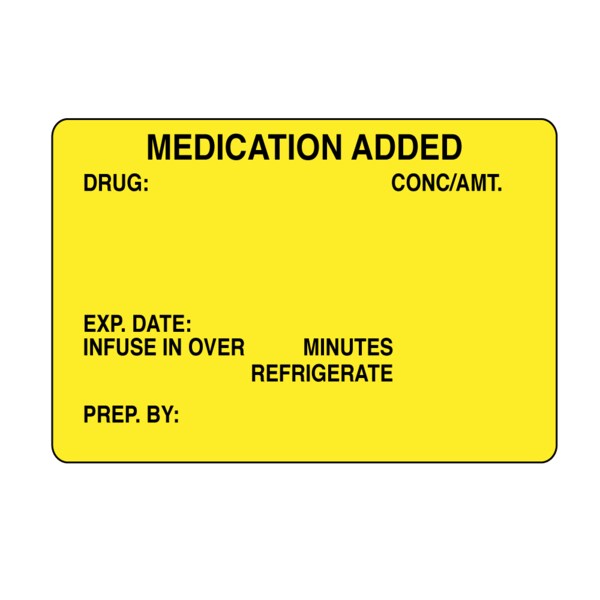 Medicatn Added Drug, Conc/Amt, Exp Date, Infuse2-7/16"x4" Ylw w/Black